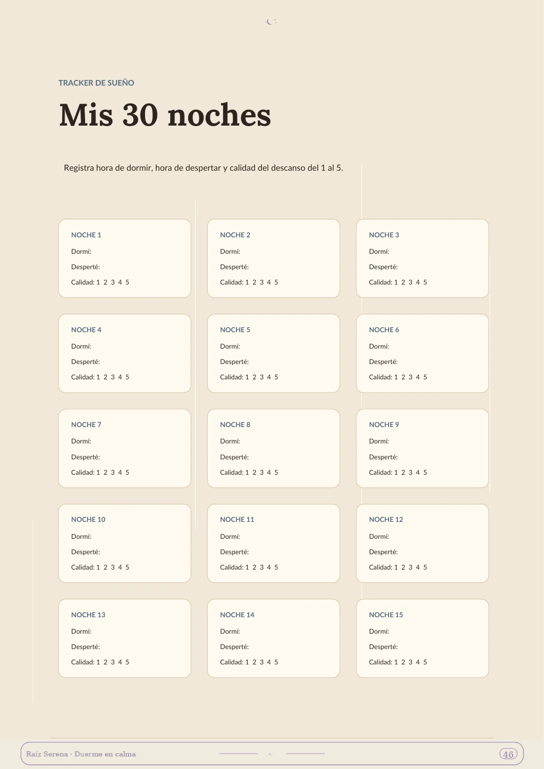 Página real del registro de sueño con horas de dormir, despertar y calidad del descanso